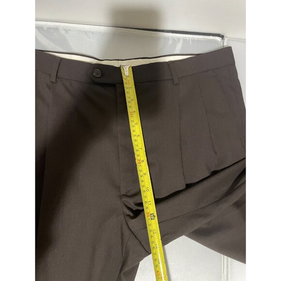 Pronto Uomo Mens Dress Pants 40W 100% Wool Flat Front Brown - Picture 10 of 14